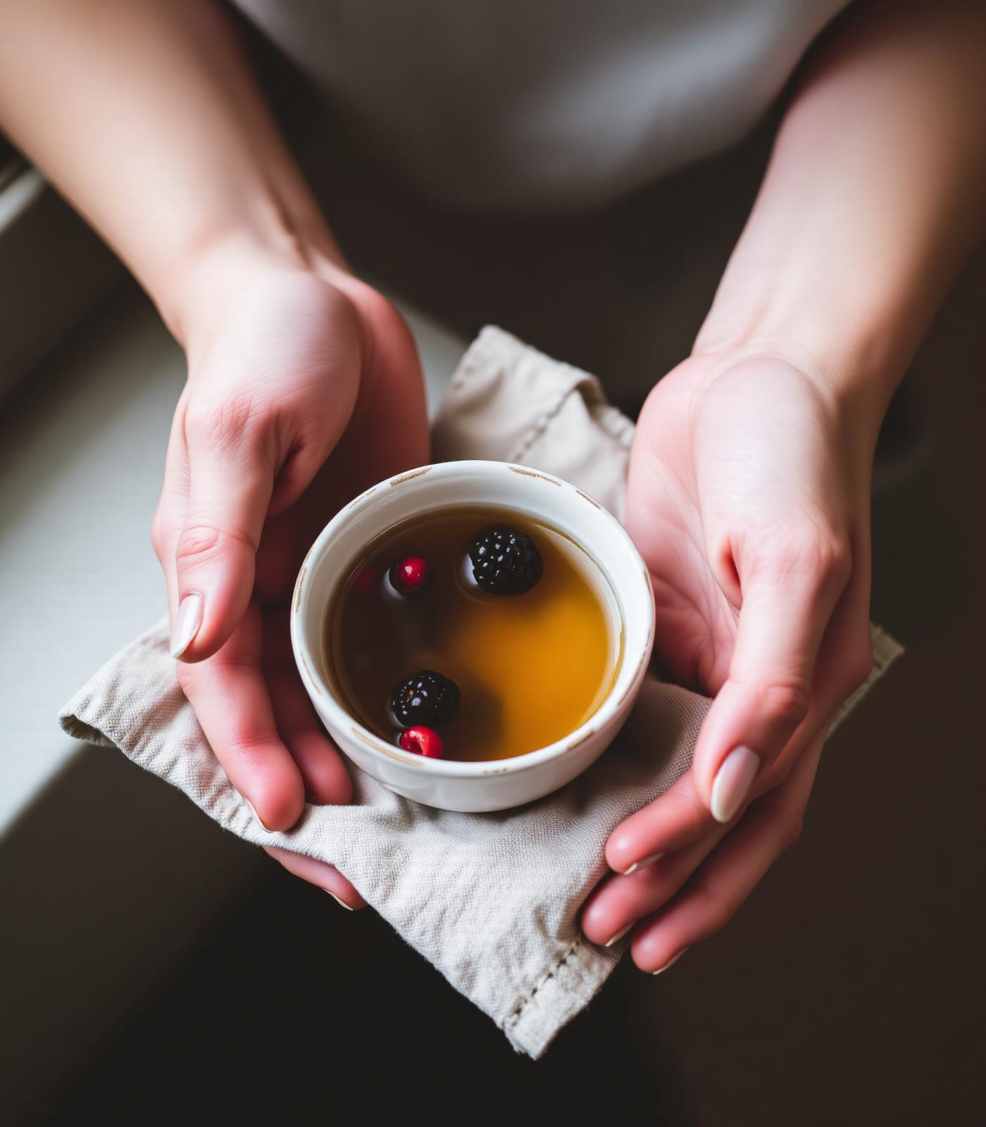 Manos sosteniendo una taza cálida